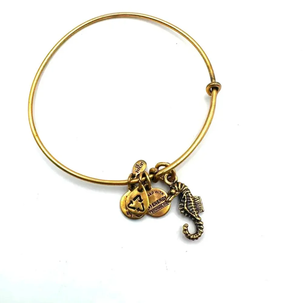 Alex and Ani SEAHORSE Gold tone Bangle Bracelet Beach Coastal Summer Casual